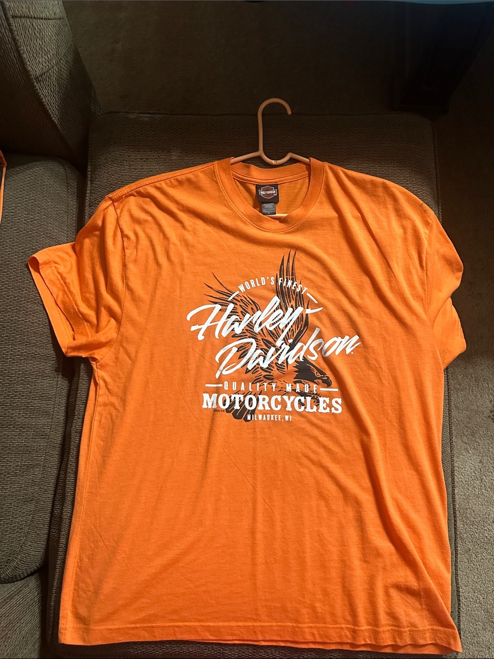 Harley-Davidson Orange Short Sleeve Graphic Tee with White Print